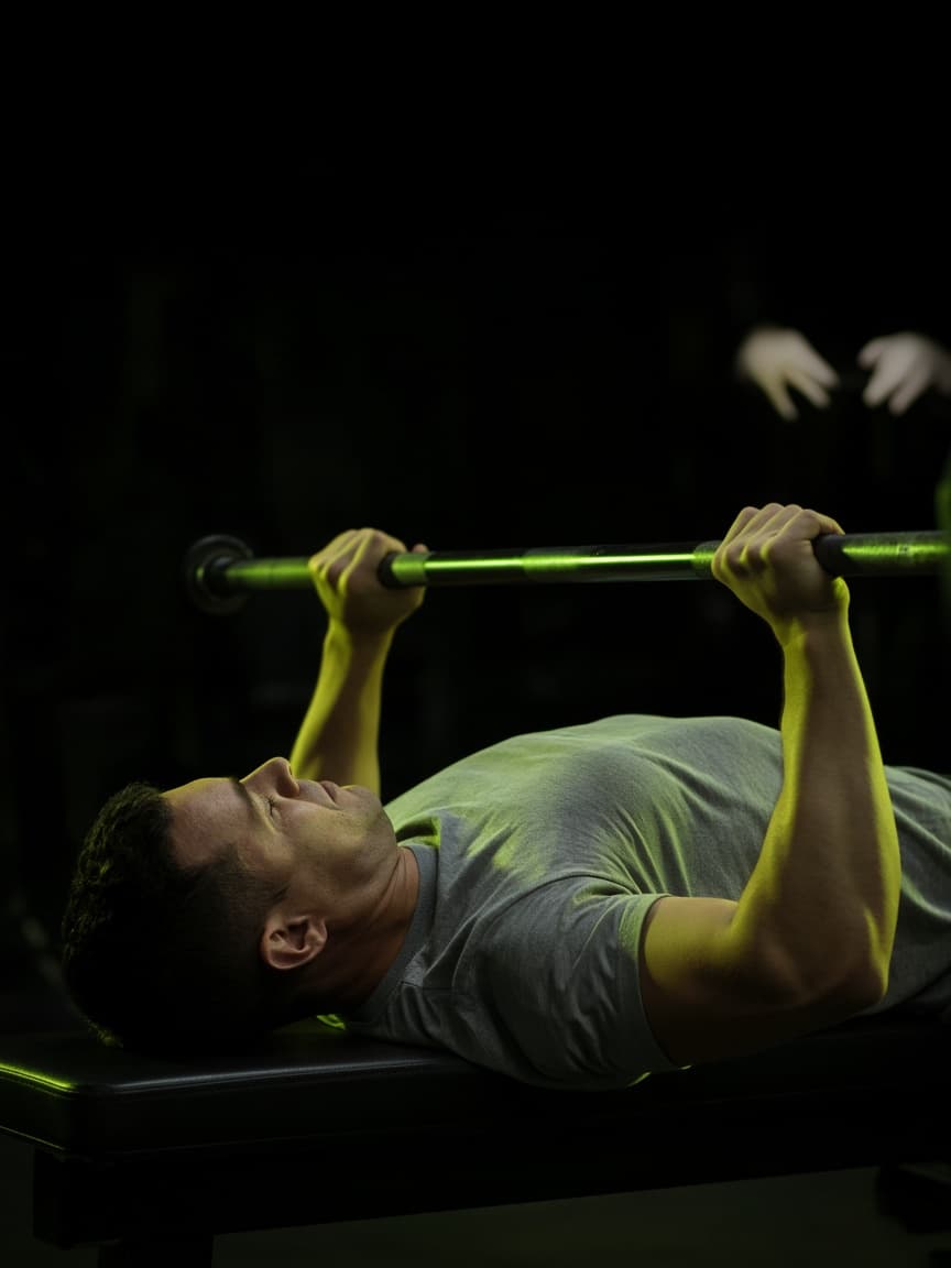 Barbell bench press on a flat bench